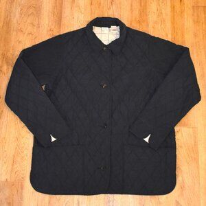 Vintage Women's L.L. Bean Navy Blue Quilted Chore Jacket Large Plaid Lining